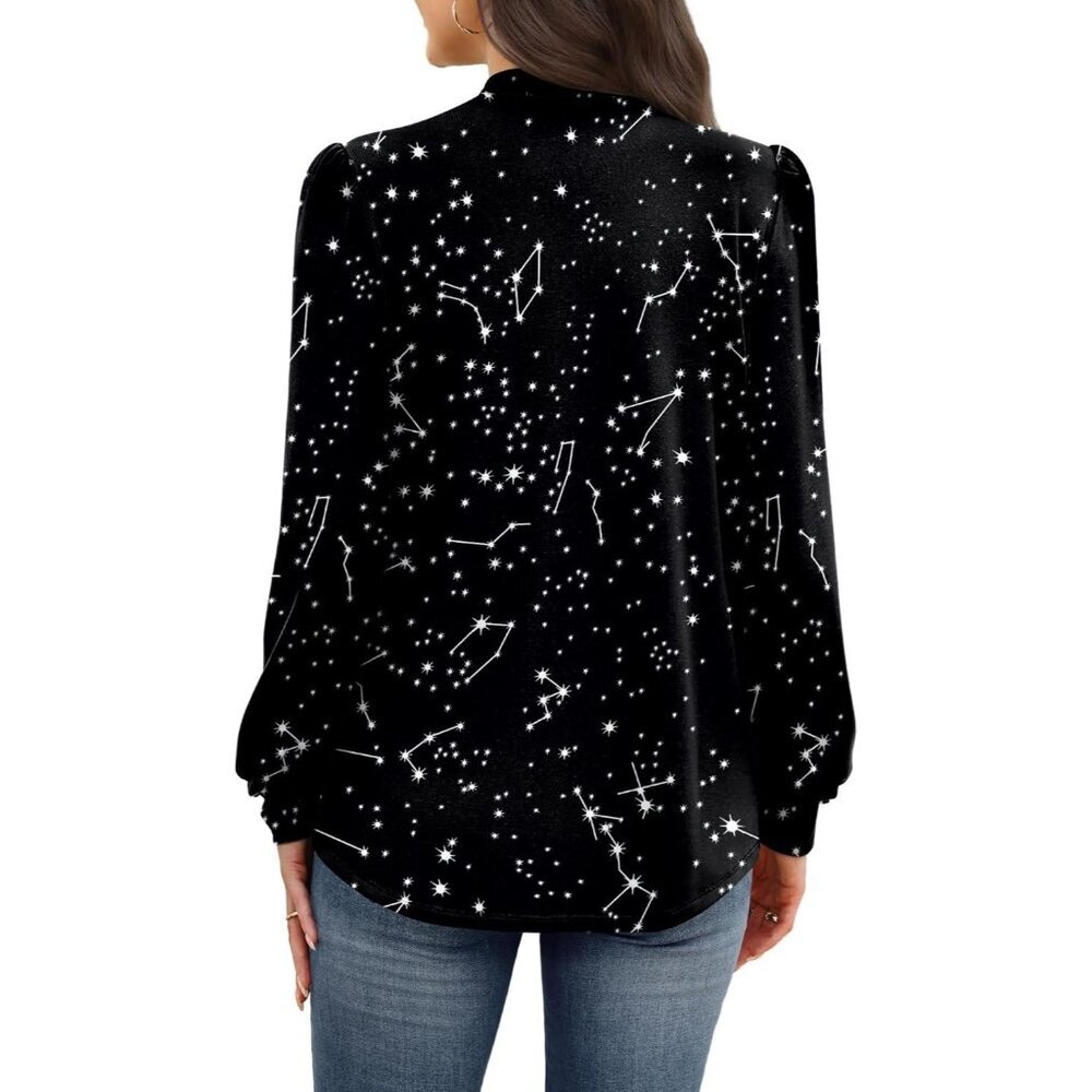 Women's Long Sleeve Mock Neck Pleated Blouse Dressy Casual Fall Top 2025 - Picture 5 of 5